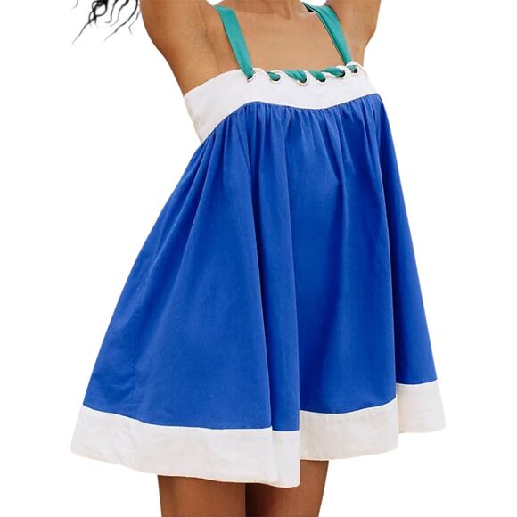 Anthropologie Dresses & Skirts - By Anthropologie Sleeveless Whipstitch Mini Dress 100% Cotton Blue Green L NWT
